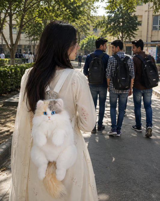 Super Realistic Plush Cat Backpack – Cute Aur Functional Travel Bag