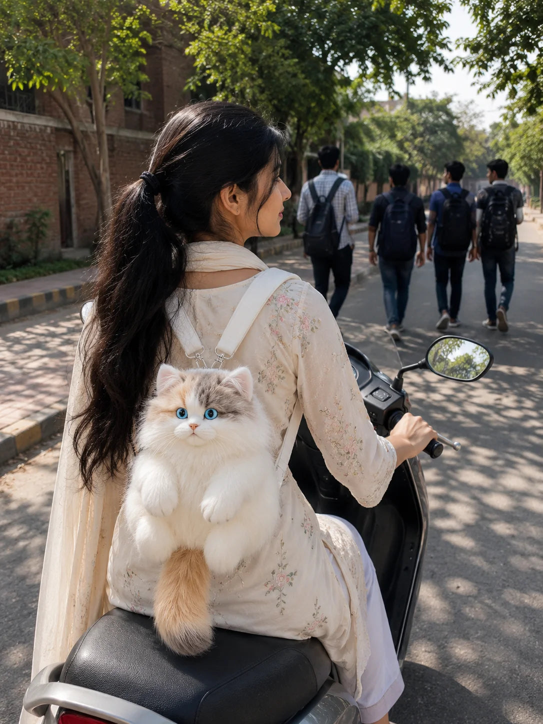 Super Realistic Plush Cat Backpack – Cute Aur Functional Travel Bag